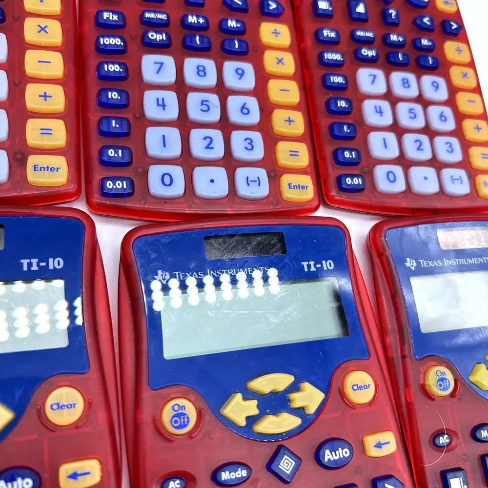 Texas Instruments TI-10 Elementary Calculator Solar Red Lot of 10 With Caddy
